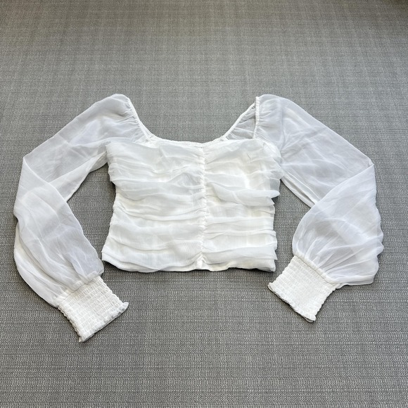 Hollister Tops - Hollister Top Womens Small Sheer Long Sleeve Ruched Mesh Blouse Smocked NWT
